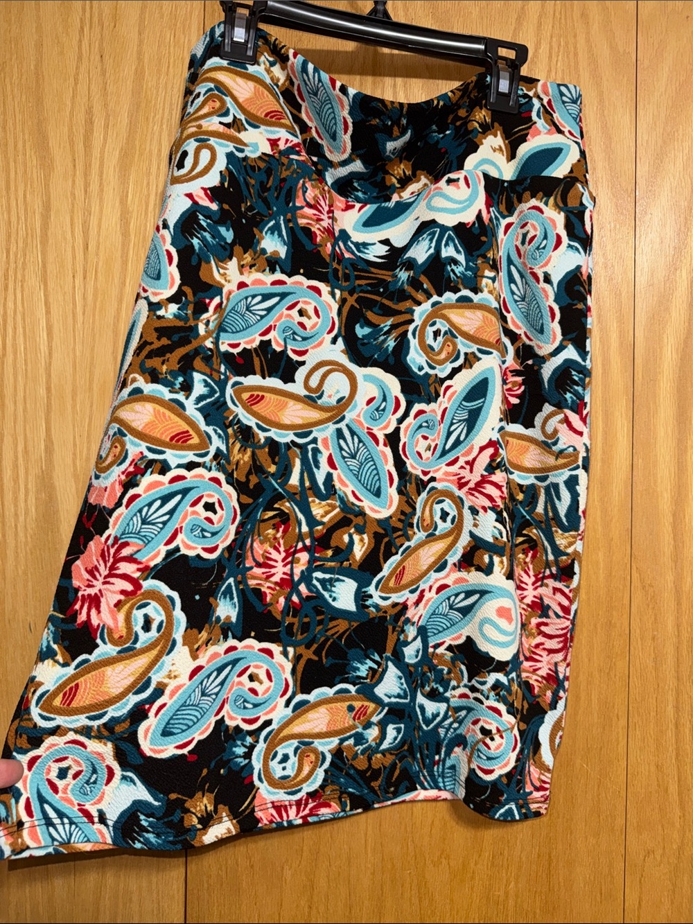 LuLaRoe Cassie Paisley Pencil Skirt with Teal & Coral Accents